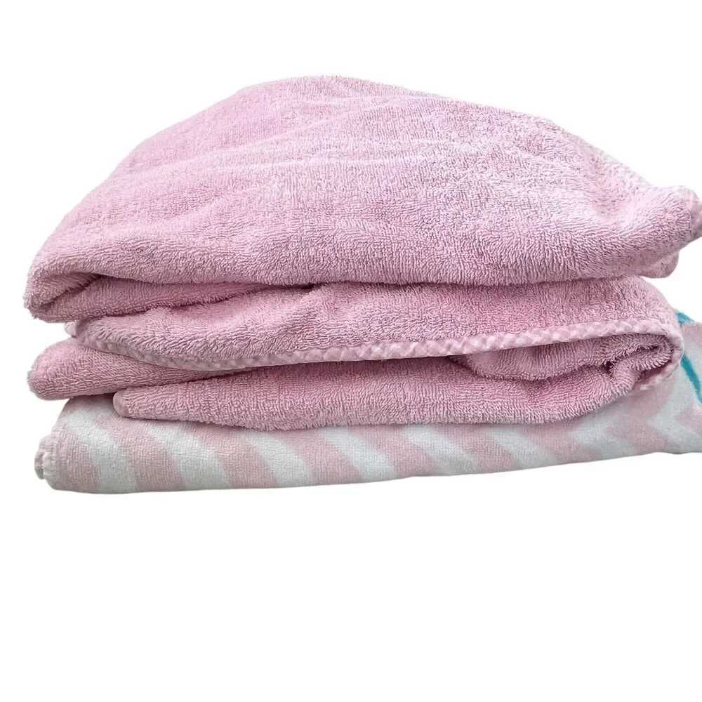 Pottery Barn Kids 3 Toddler Pink Butterfly Towels Hooded Wrap Bath Pool Beach